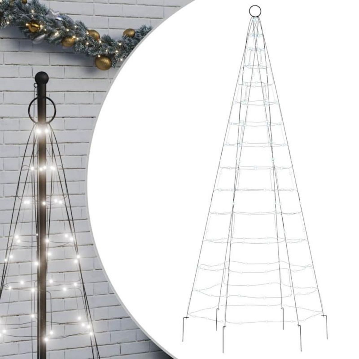 VIDAXL Sapin de Noël à LED sur mât de drapeau 200 LED blanc 180 cm