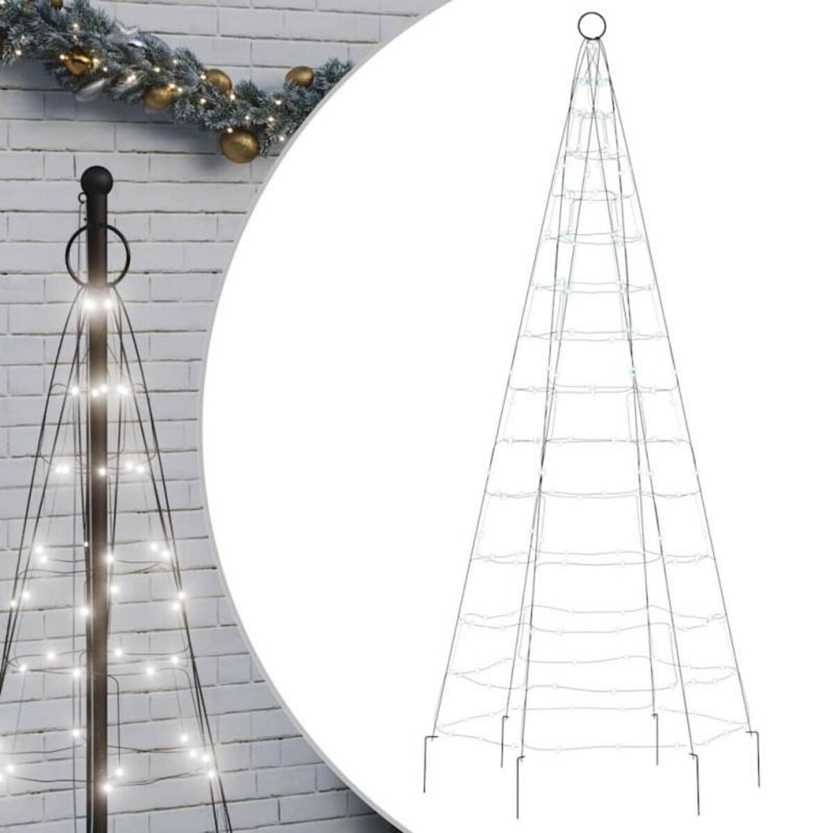 VIDAXL Sapin de Noël à LED sur mât de drapeau 200 LED blanc 180 cm