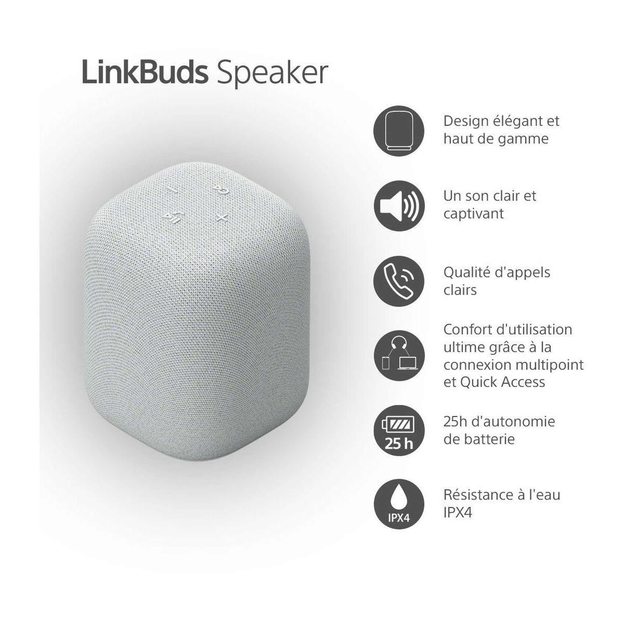 Voir la diapositive 2 : SONY Enceinte portable LINKBUDS Speaker Grise