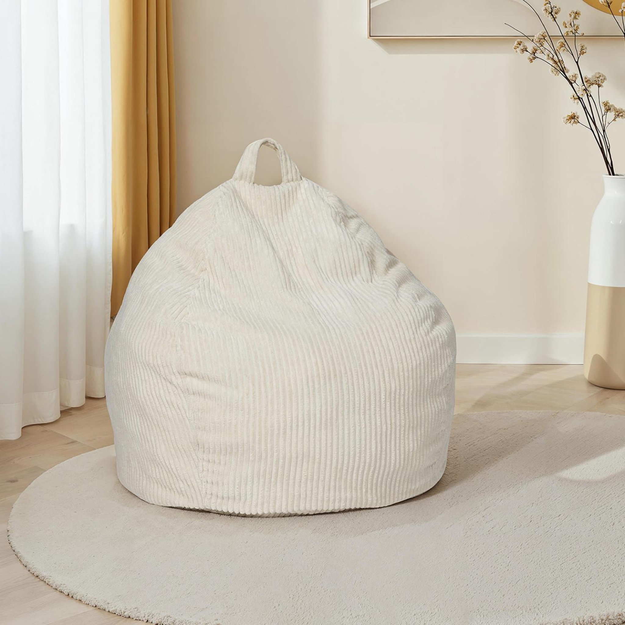 Voir la diapositive 2 : ID MARKET Pouf poire hortense en velours côtelé beige