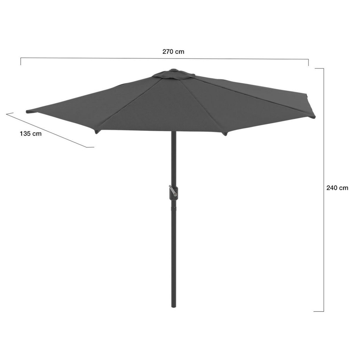 ID MARKET Demi parasol de balcon CORTE gris 2,7x1,35 M avec housse