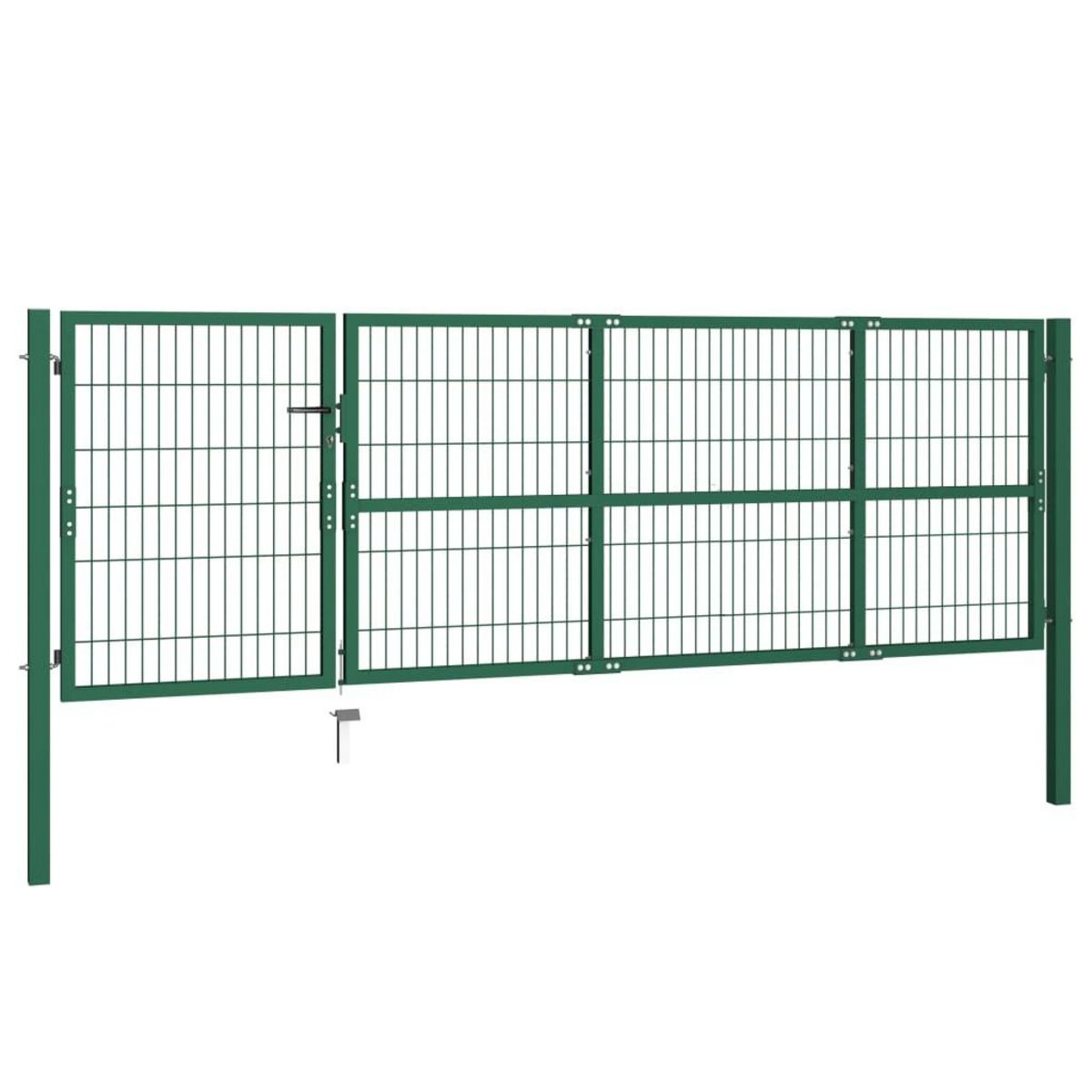 VIDAXL Portail de cloture de jardin avec poteaux 350x100 cm Acier Vert