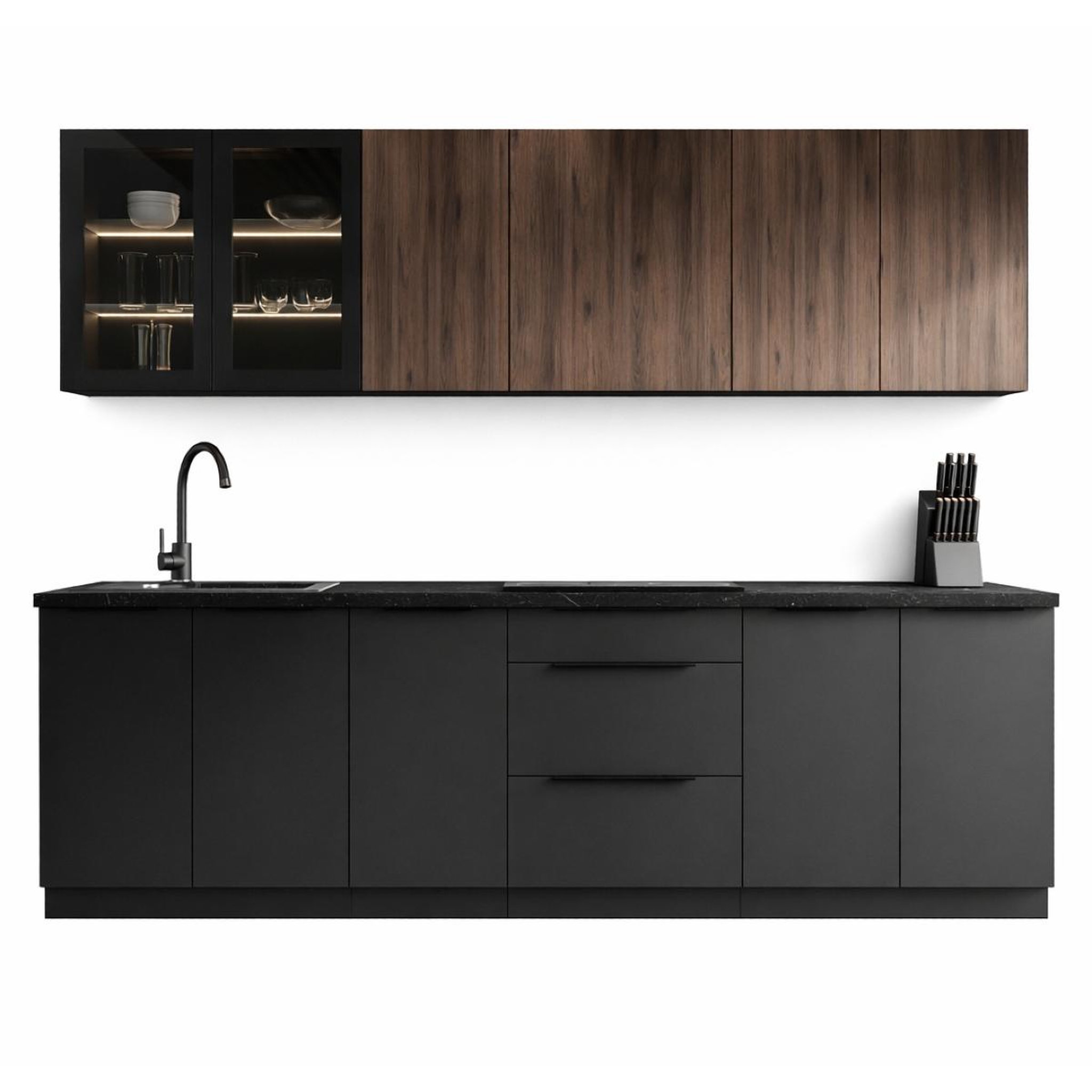 JLC KREATION Cuisine complète moderne noir et bois 260cm mao