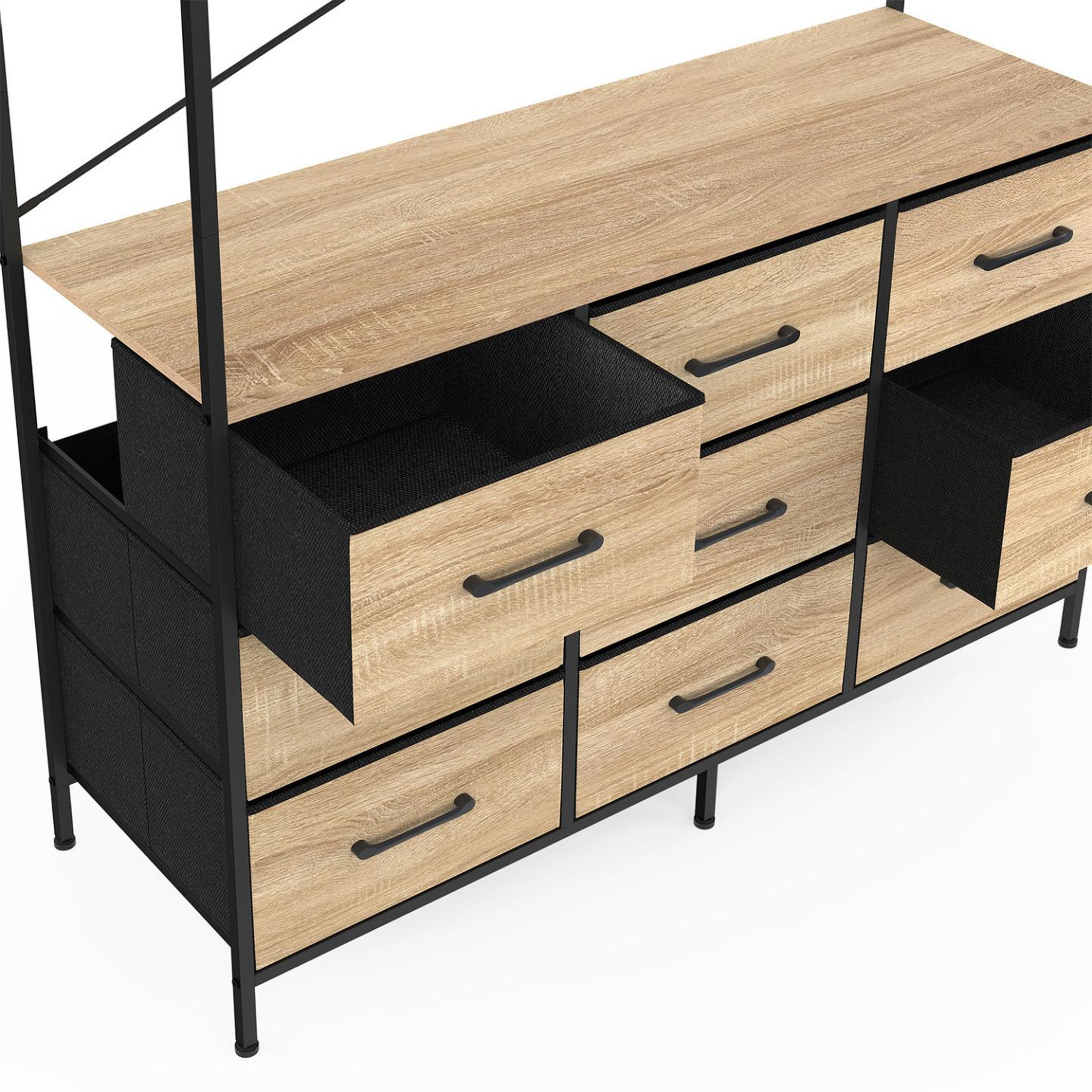 Voir la diapositive 5 : ID MARKET Dressing penderie l. 113 cm utah avec 9 bacs en tissu bois et noir