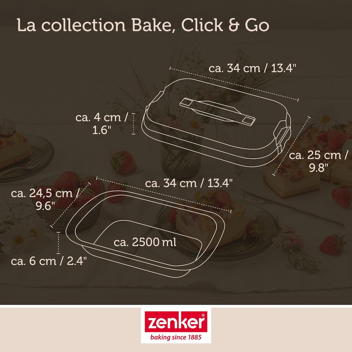 ZENKER Set pâtisserie moule à gâteaux 34 x 24 cm avec couvercle, 2 bols à mixer et 1 spatule Zenker