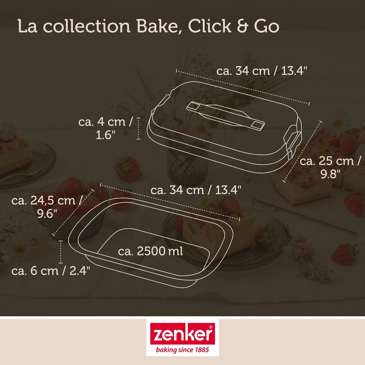 ZENKER Set pâtisserie moule à gâteaux 34 x 24 cm avec couvercle, 2 bols à mixer et 1 spatule Zenker