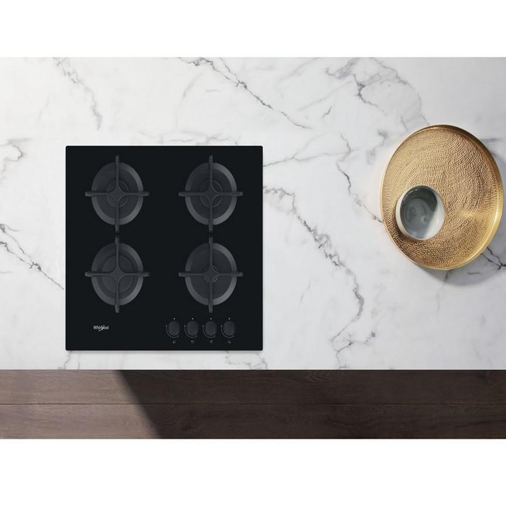 Voir la diapositive 3 : Whirlpool Table de cuisson gaz 60cm 4 feux noir - gob616nb