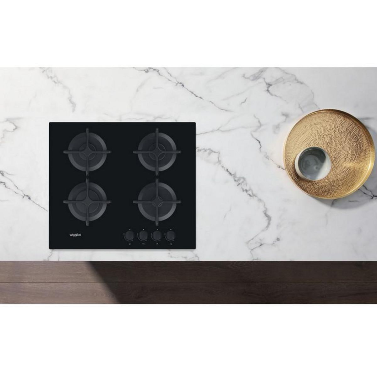 Whirlpool Table de cuisson gaz 60cm 4 feux noir - gob616nb