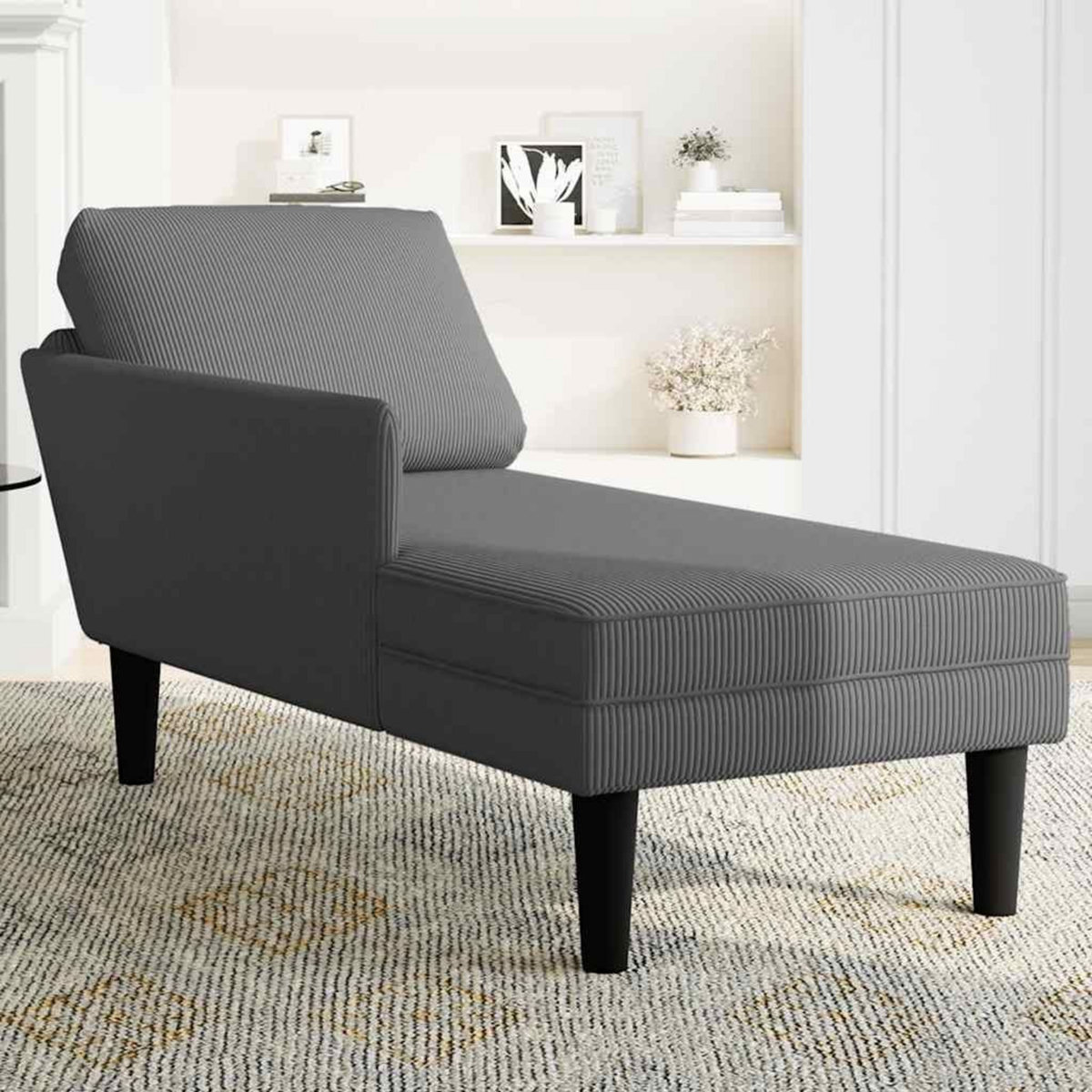 VIDAXL Chaise longue avec coussin gris fonce tissu en velours cotele