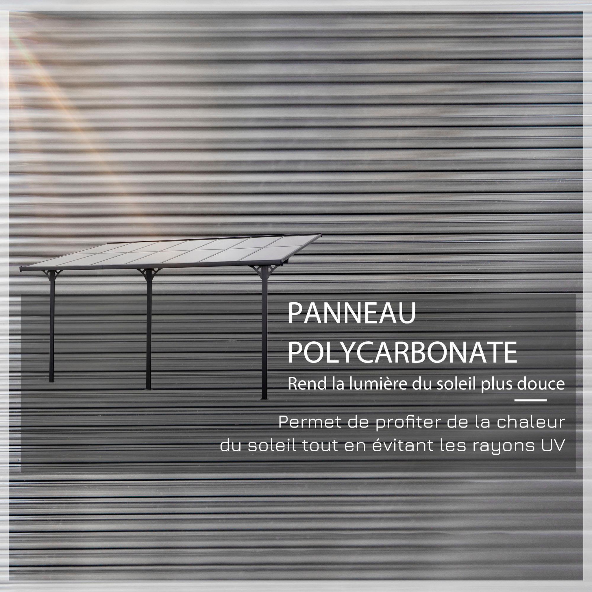 Voir la diapositive 5 : OUTSUNNY Pergola rigide alu. polycarbonate dim. 4,35L x 3l x 2,7H m pavillon de jardin adossable gris