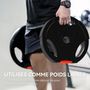 Voir la diapositive 5 : HOMCOM Disques de poids 2 x 5Kg + 2 x 2,5Kg - 3 poignées - trous de Ø25 mm - revêtement PP noir