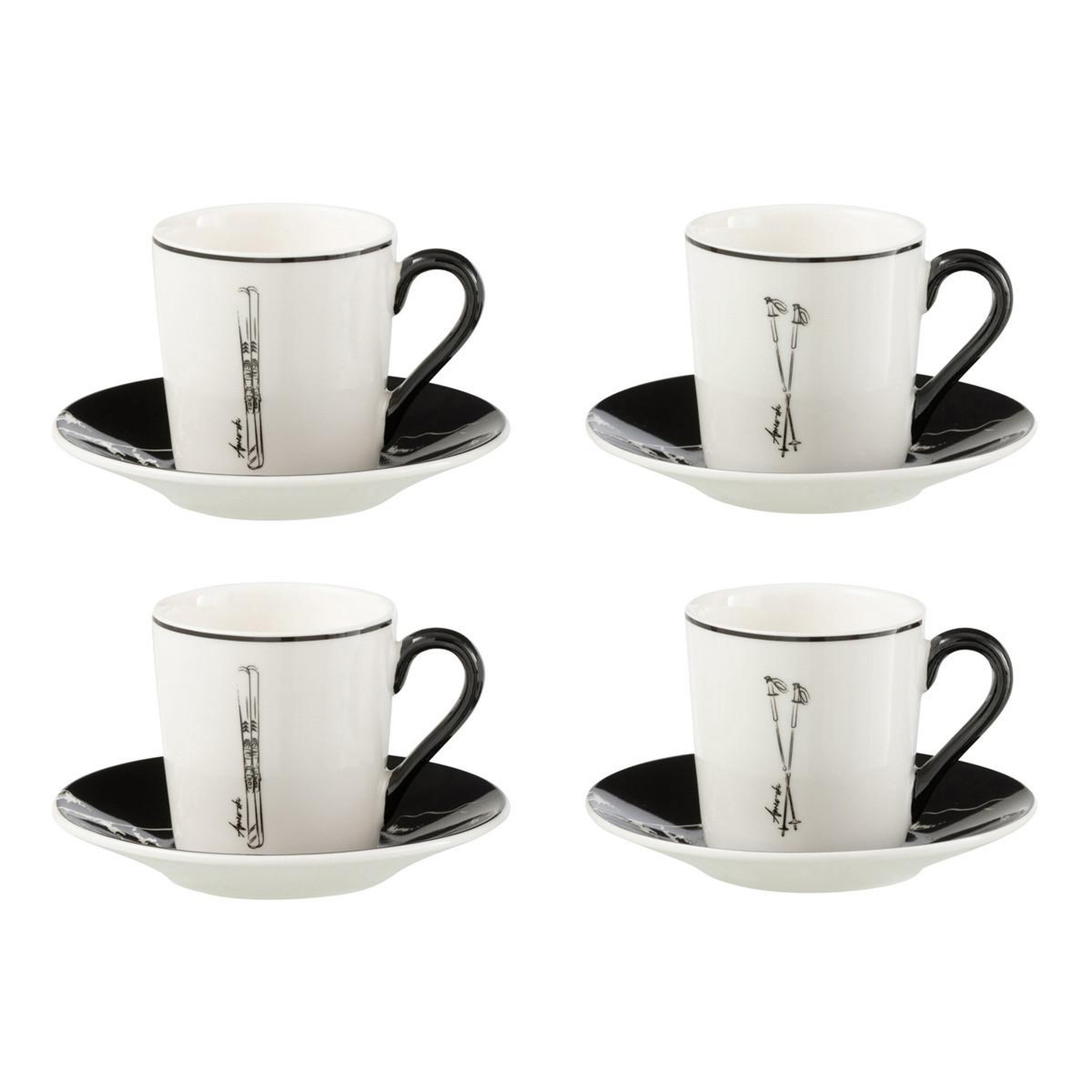J-LINE Lot de 4 tasses à café & sous-tasses  après-ski  8cl blanc