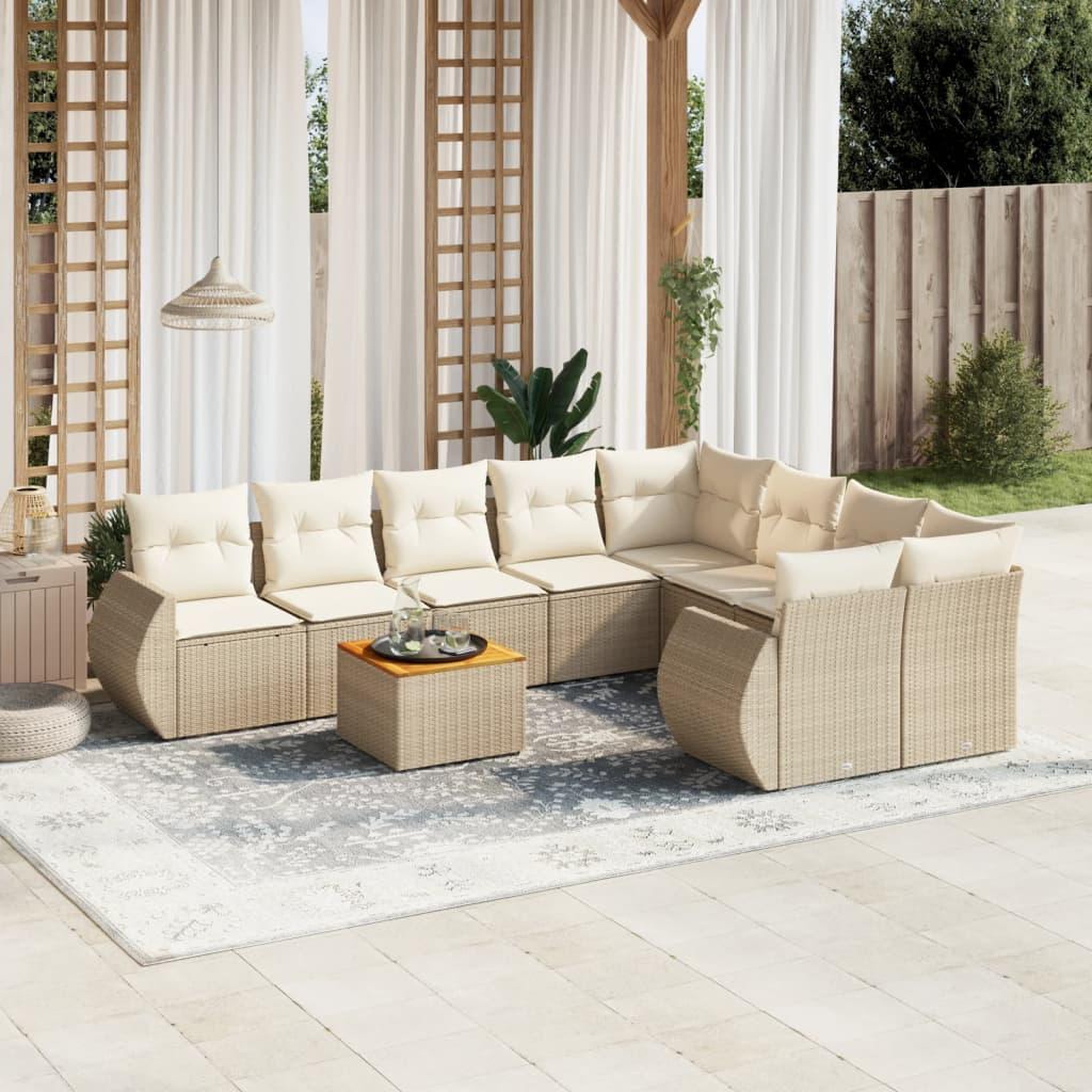 VIDAXL Salon de jardin avec coussins 9 pcs beige resine tressee