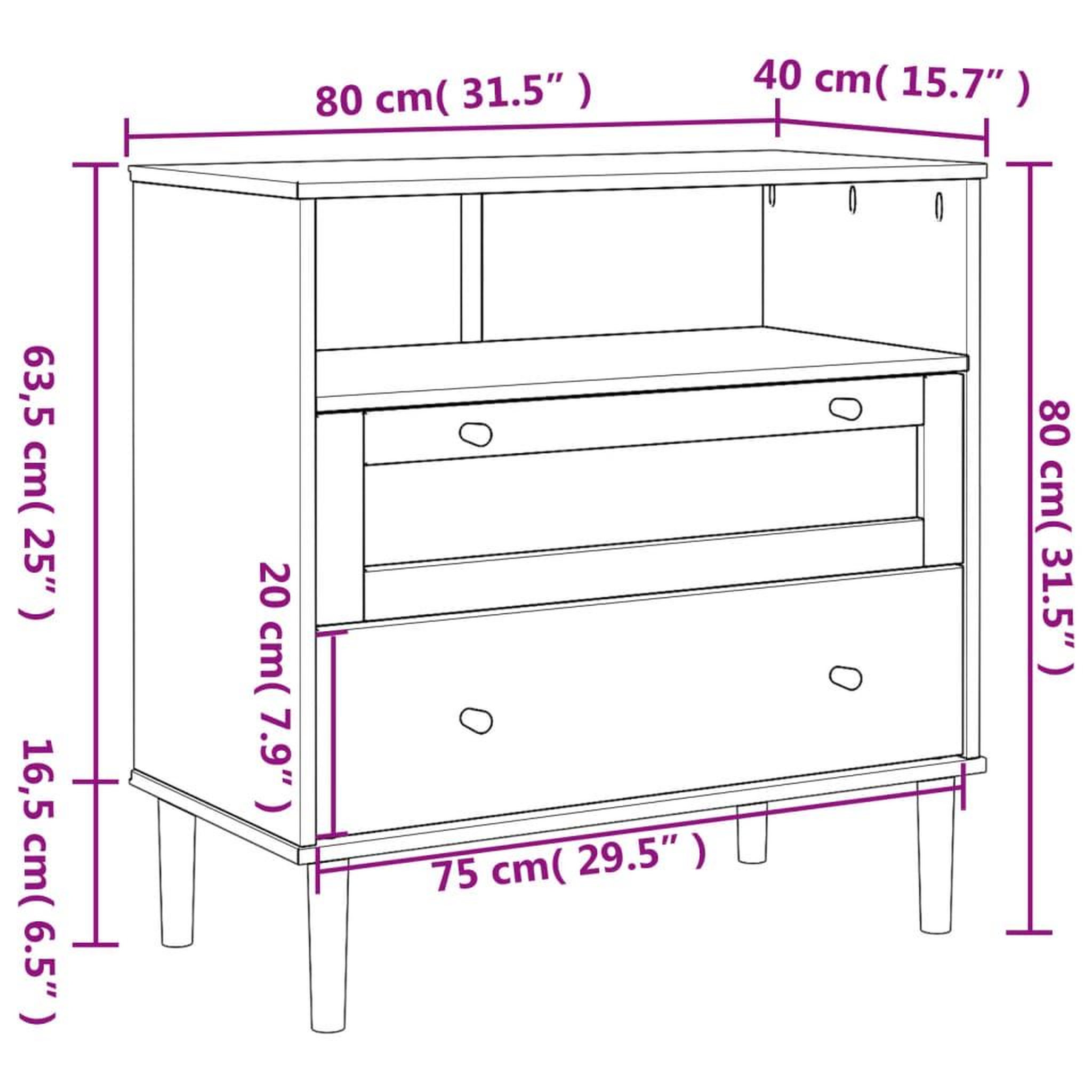 Voir la diapositive 6 : VIDAXL Buffet SENJA aspect rotin marron 80x40x80 cm bois massif de pin