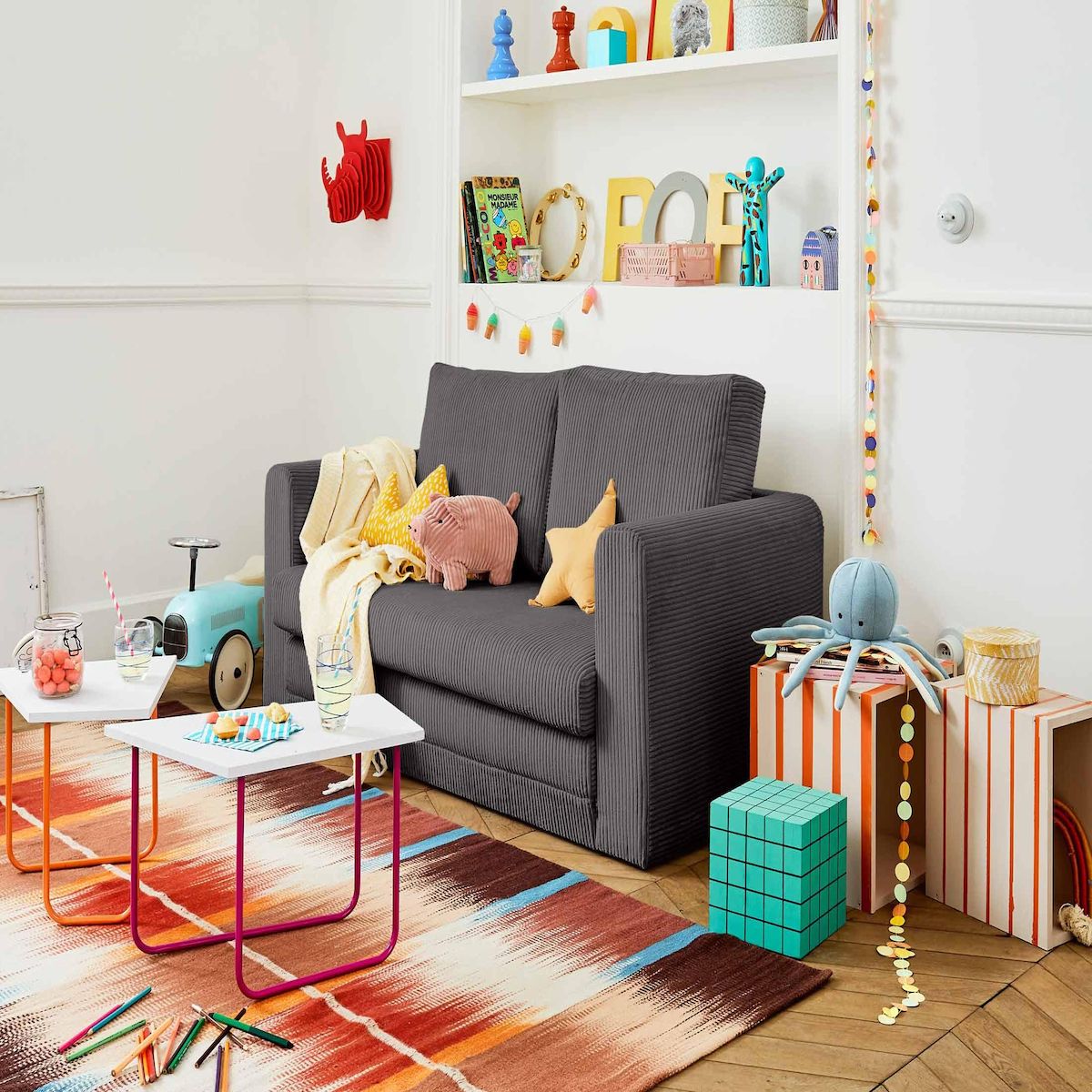 BEST MOBILIER Marilia - canapé 2 places - convertible déplimousse - en velours côtelé