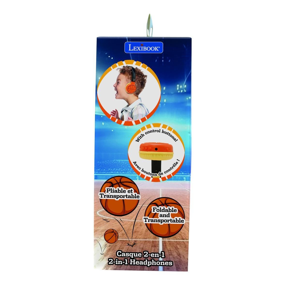 Lexibook Casque 2 en 1 Basketball Bluetooth et Filaire avec limitation de son