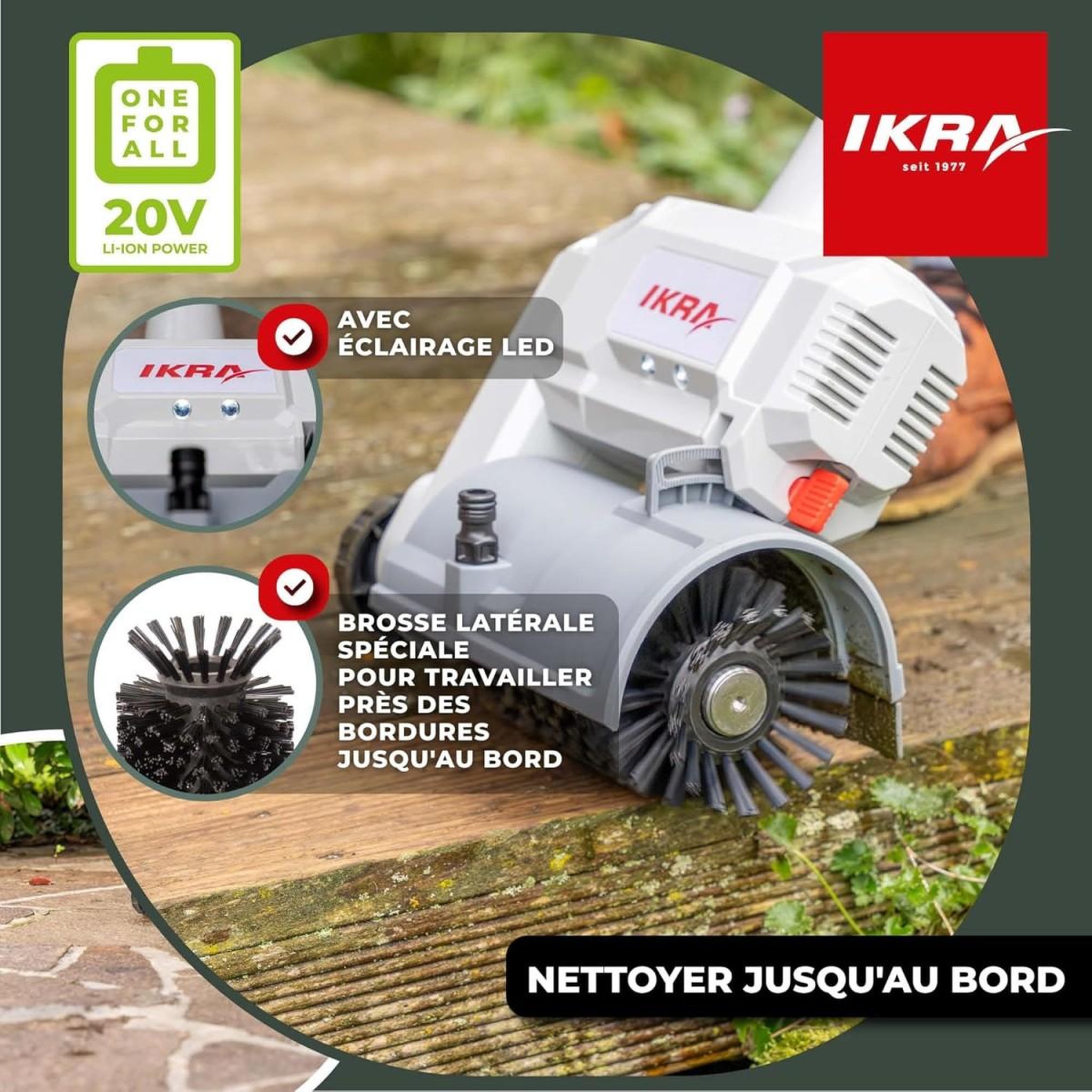 Voir la diapositive 4 : Ikra Nettoyeur de Terrasse sans fil Batterie 20V 2.0Ah Double brosses rotatives + Batterie & Chargeur Raccord tuyau d'eau IKRA