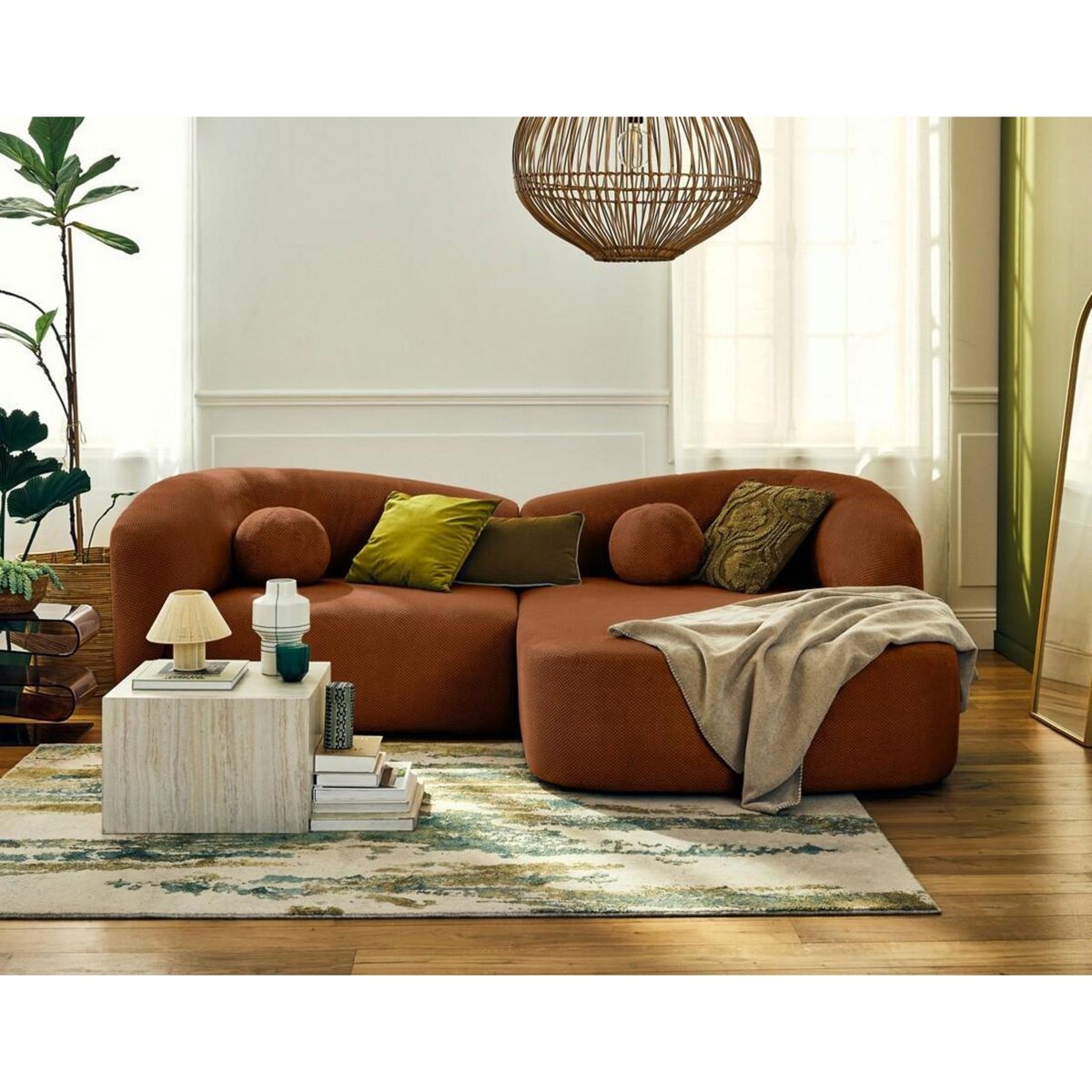 LISA DESIGN Charles - canapé d'angle droit 4 places en velours texturé