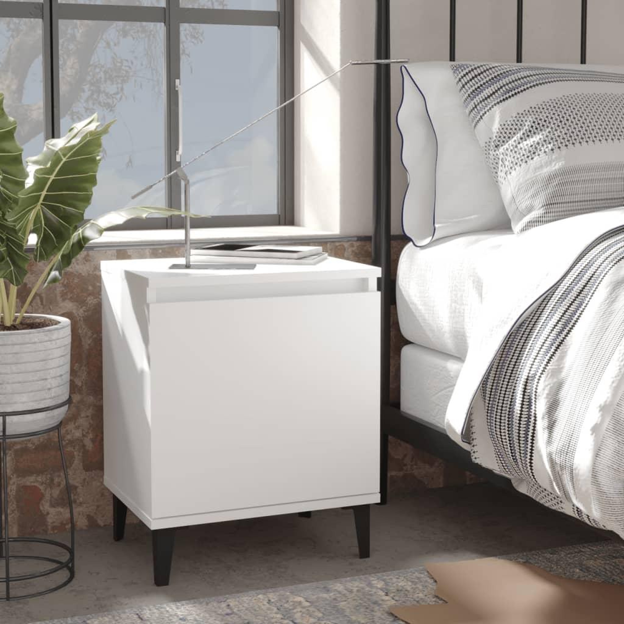 Voir la diapositive 1 : VIDAXL Table de chevet avec pieds en metal blanc 40x30x50 cm