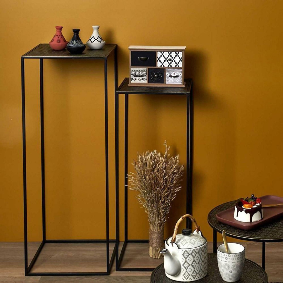 The Home Deco Factory Lot de 2 sellettes gigognes métal martelé Mirage