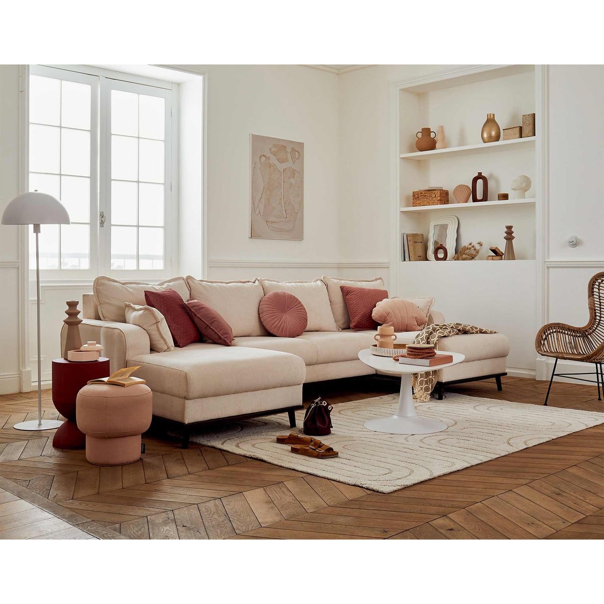 LISA DESIGN Albane - canapé panoramique en u - 7 places - convertible avec coffre - en velours côtelé