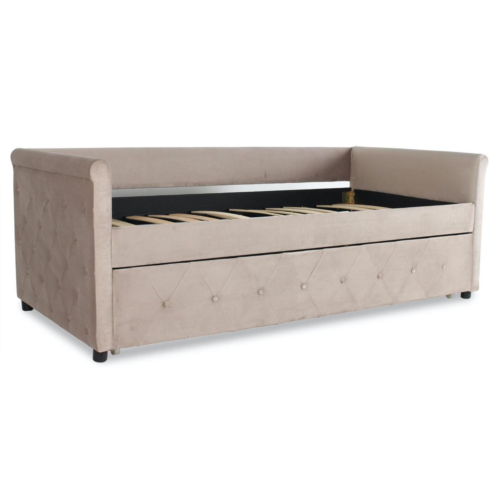 Voir la diapositive 1 : Paris Prix Lit gigogne capitonné  antille  90x190cm taupe