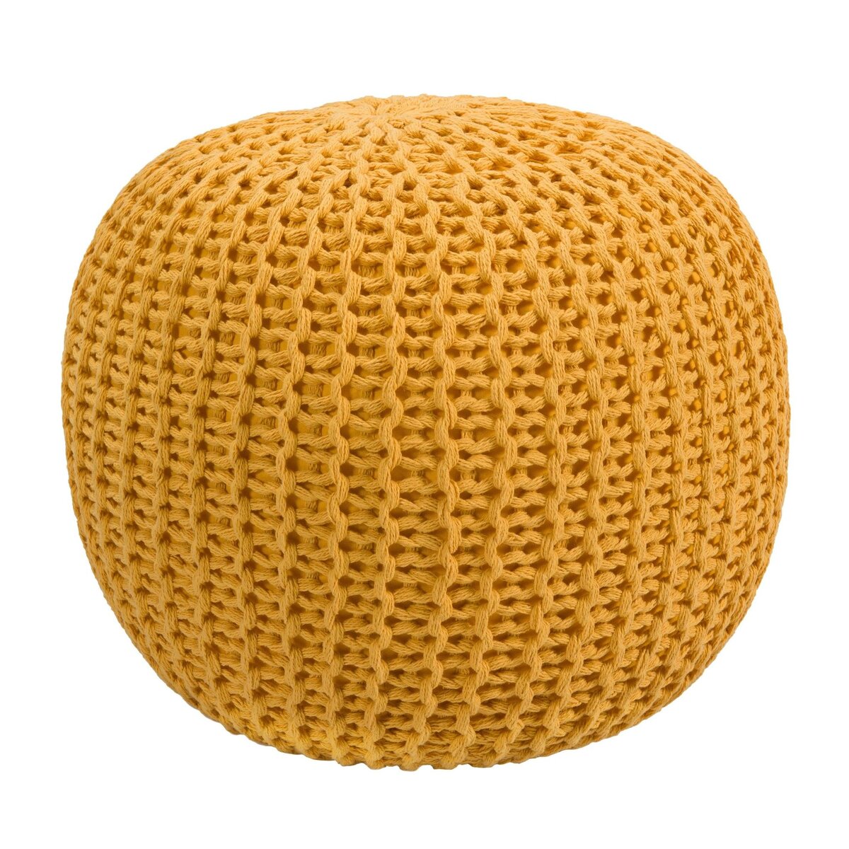 Rendez vous déco Pouf tricot rond en coton jaune moutarde D40 cm - Elisa