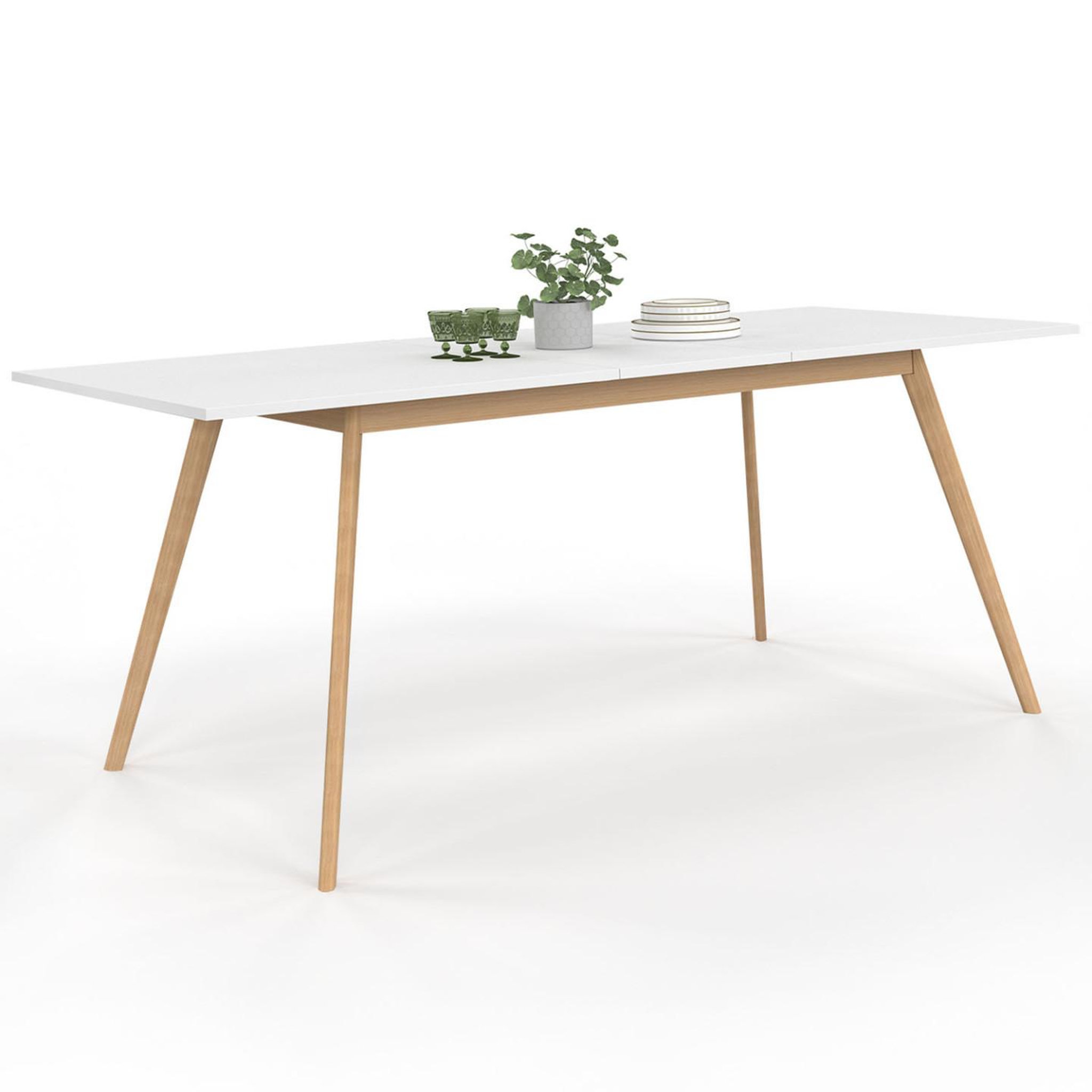 ID MARKET Table scandinave extensible rectangle inga 6-10 personnes blanche 160-200 cm