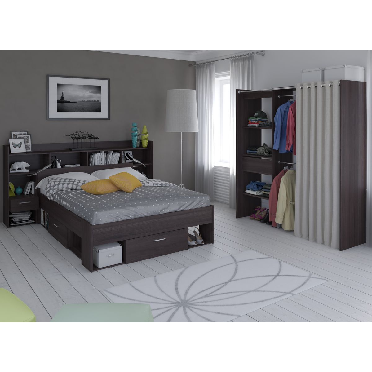 Kit dressing extensible CARGO,1 tiroir, L114-168xH187cm+ rideau