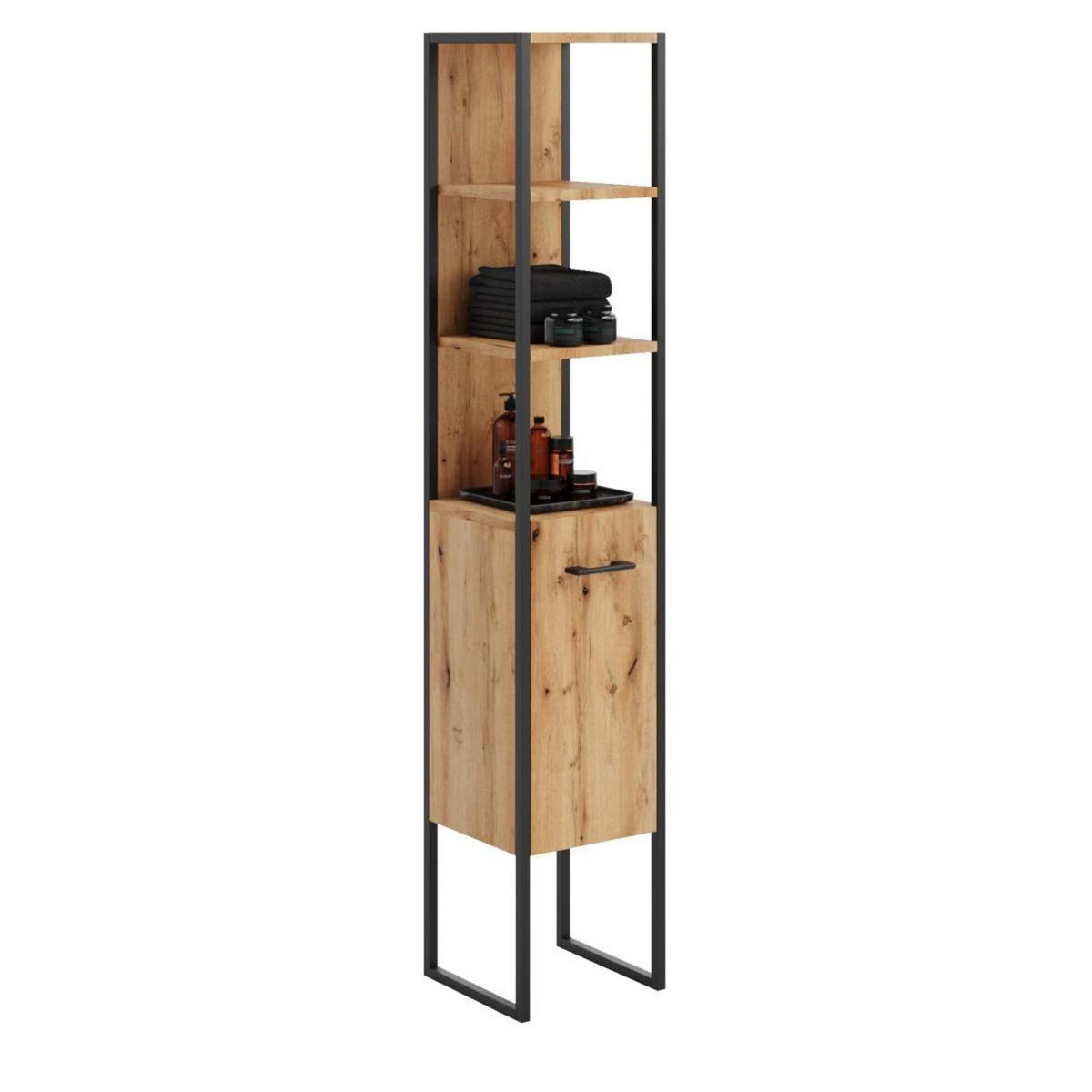 KOBI Armoire haute AURA en métal et bois - Élégance moderne pour votre salle de bain