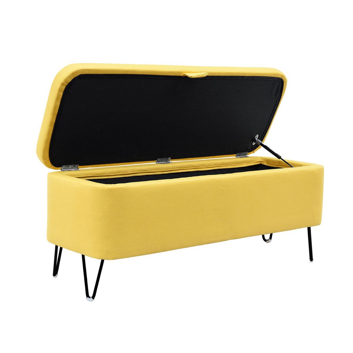 Bout de lit coffre en tissu et pieds épingles noirs SILVES