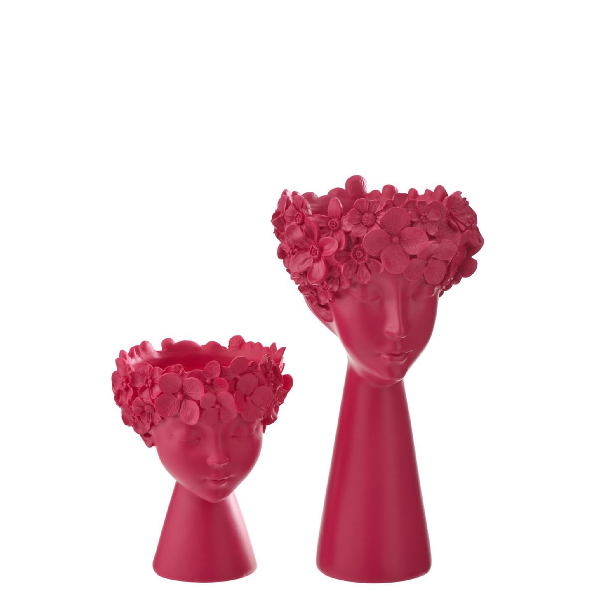 Voir la diapositive 5 : J-LINE Cache-pot tête fleurie  flore  24cm fuchsia