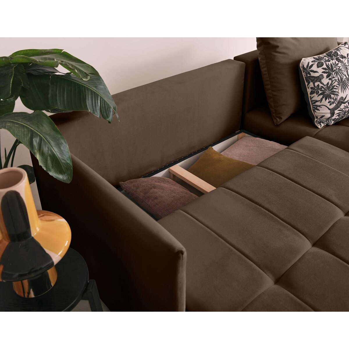 BEST MOBILIER Petra - canapé d'angle réversible - convertible avec coffre - 4 places - en velours