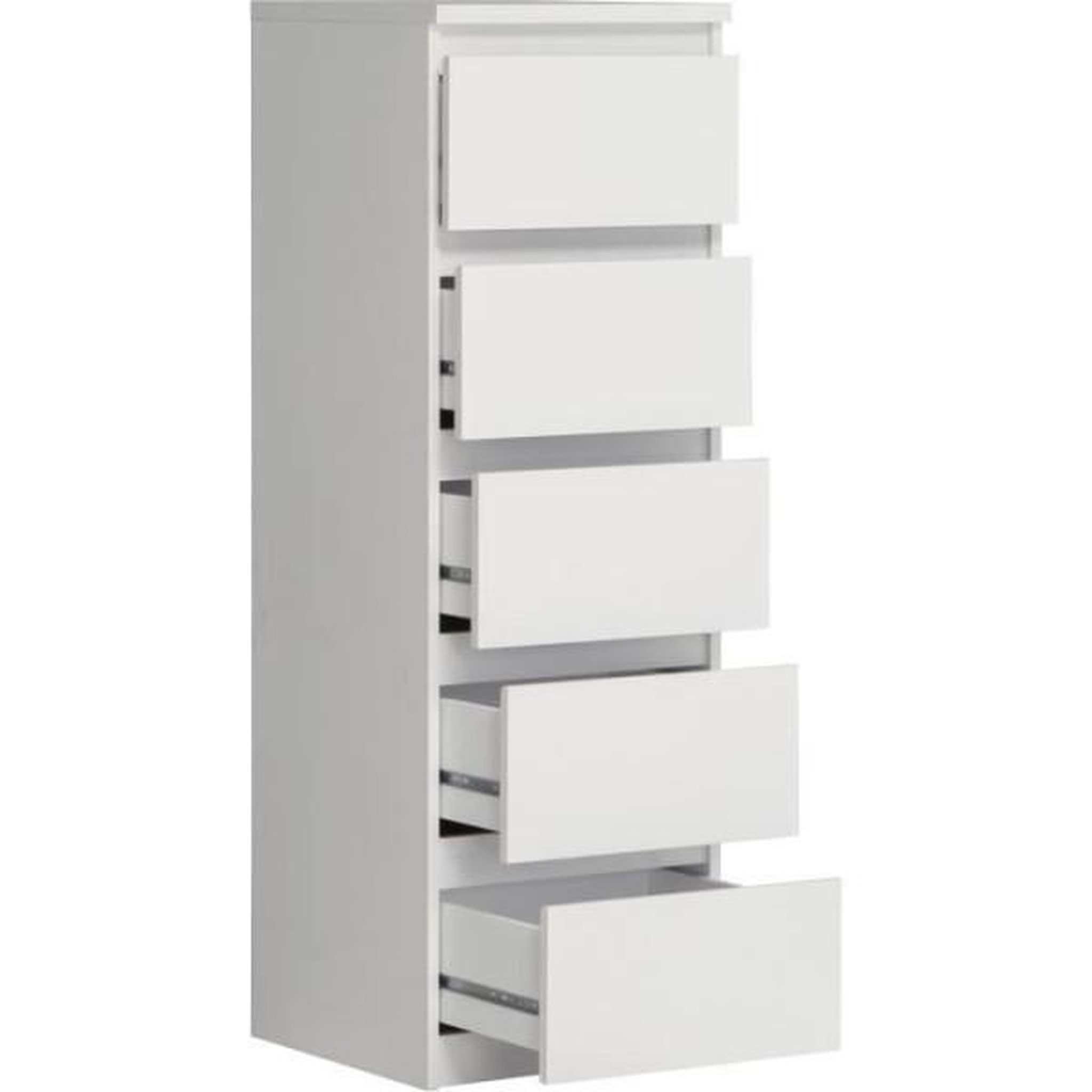 Voir la diapositive 5 : MARKET24 Commode CHELSEA 5 tiroirs - L 41,8 x P 42,2 x H 128,1 cm- Décor blanc mat