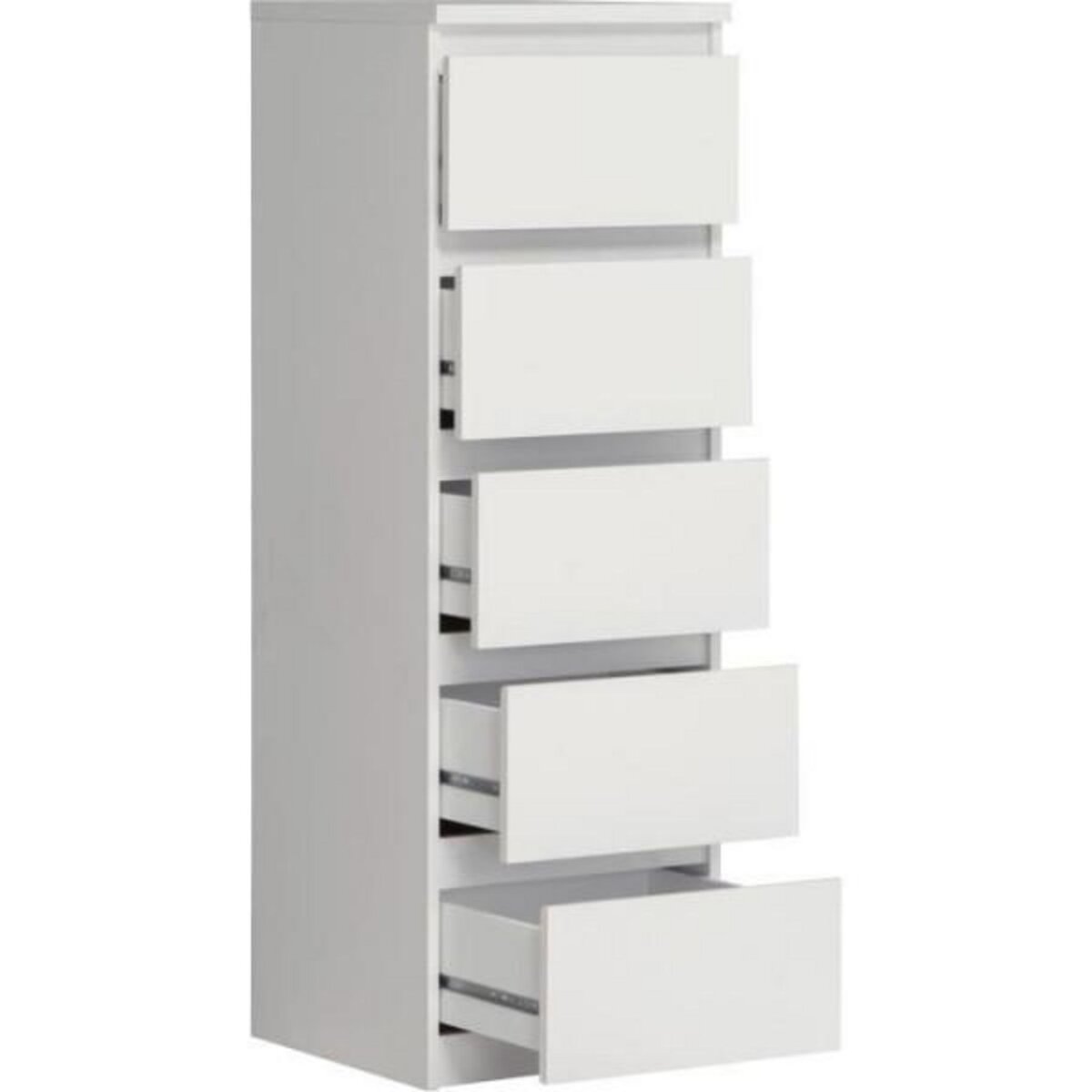 MARKET24 Commode CHELSEA 5 tiroirs - L 41,8 x P 42,2 x H 128,1 cm- Décor blanc mat
