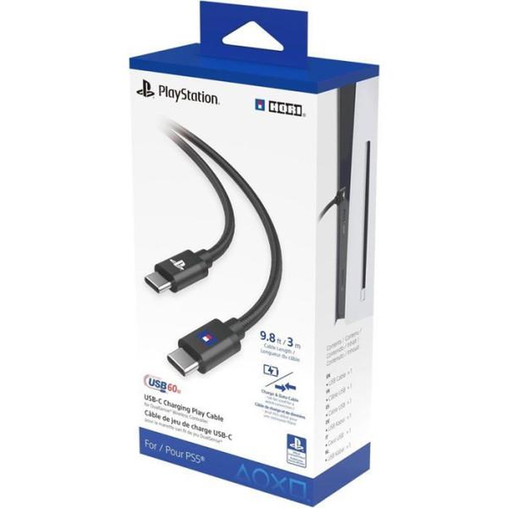 Voir la diapositive 2 : HORI Câble de charge USB-C a USB-C - Hori - PlayStation pour manette DualSense et DualSense Edge PS5 - Longueur 3 m - Noir