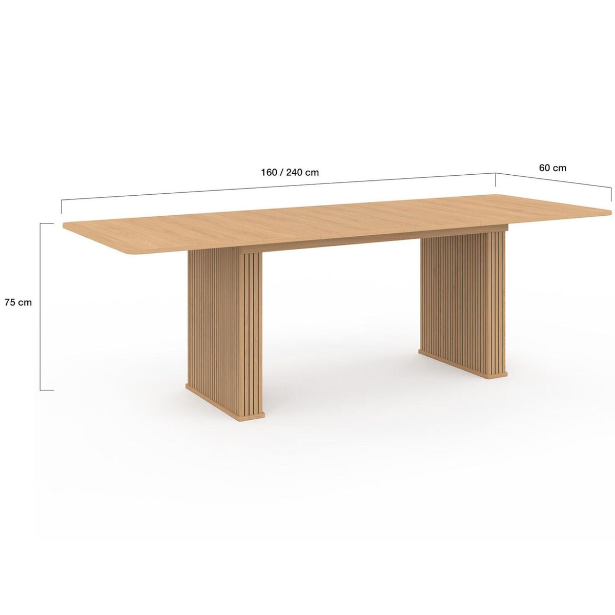 ID MARKET Table à manger extensible rectangle JULIETTE 6-12 personnes pieds lattes tasseau bois coloris chêne 160-240 cm