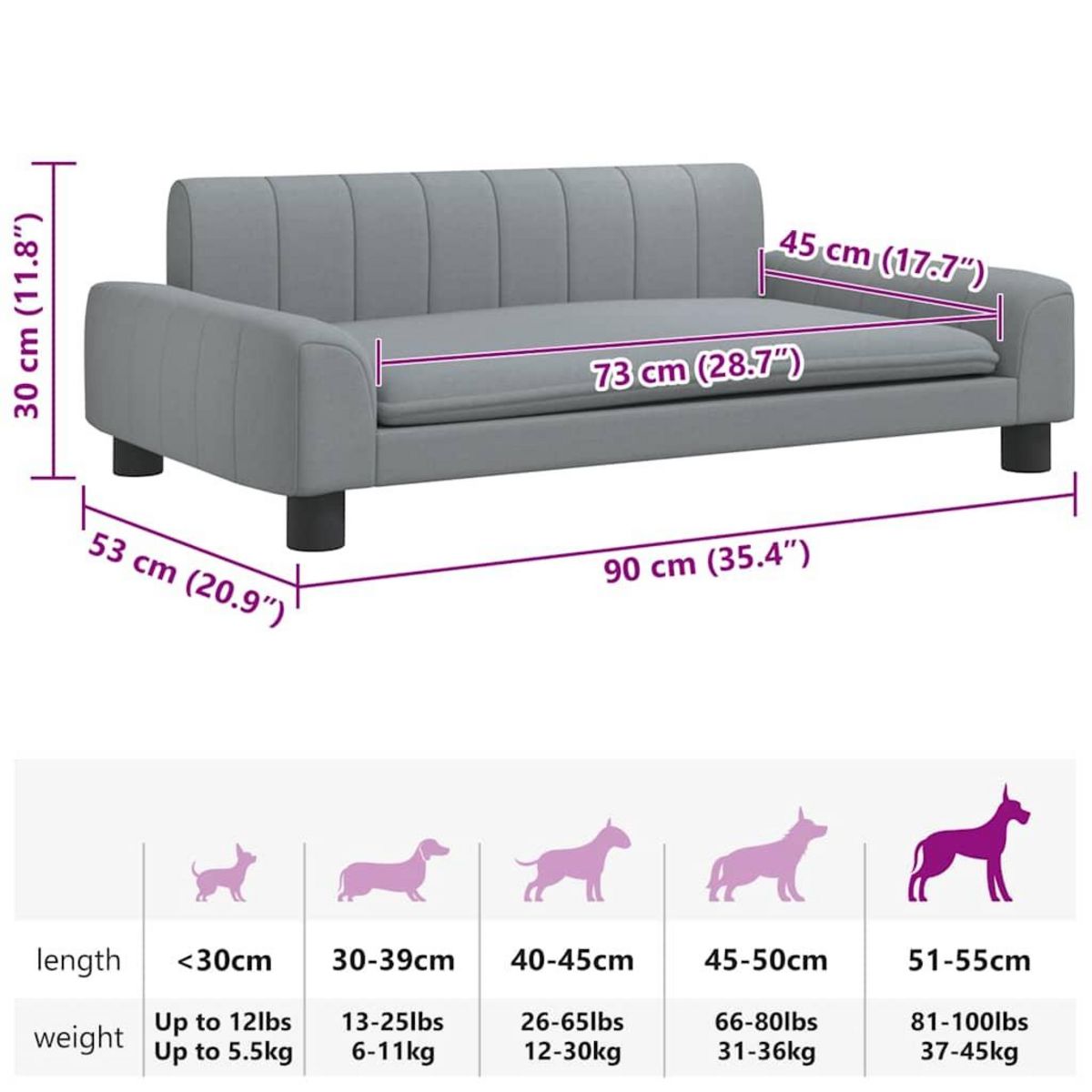 VIDAXL Lit pour chien gris clair 90x53x30 cm tissu