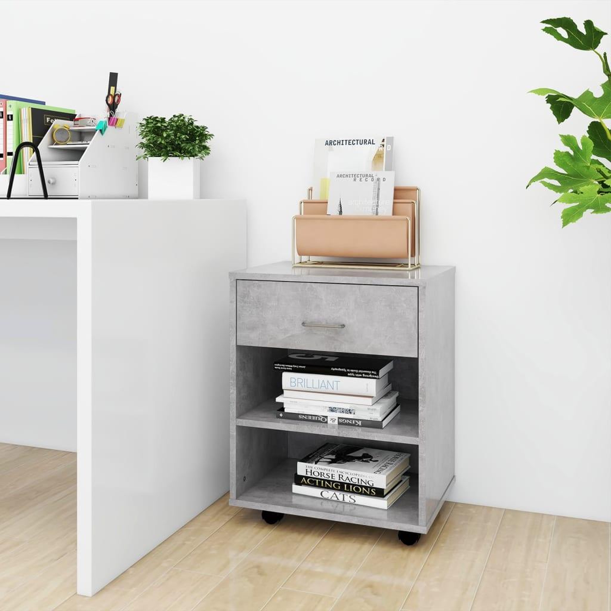 Voir la diapositive 1 : VIDAXL Armoire a roulettes Gris beton 46x36x59 cm Bois d'ingenierie