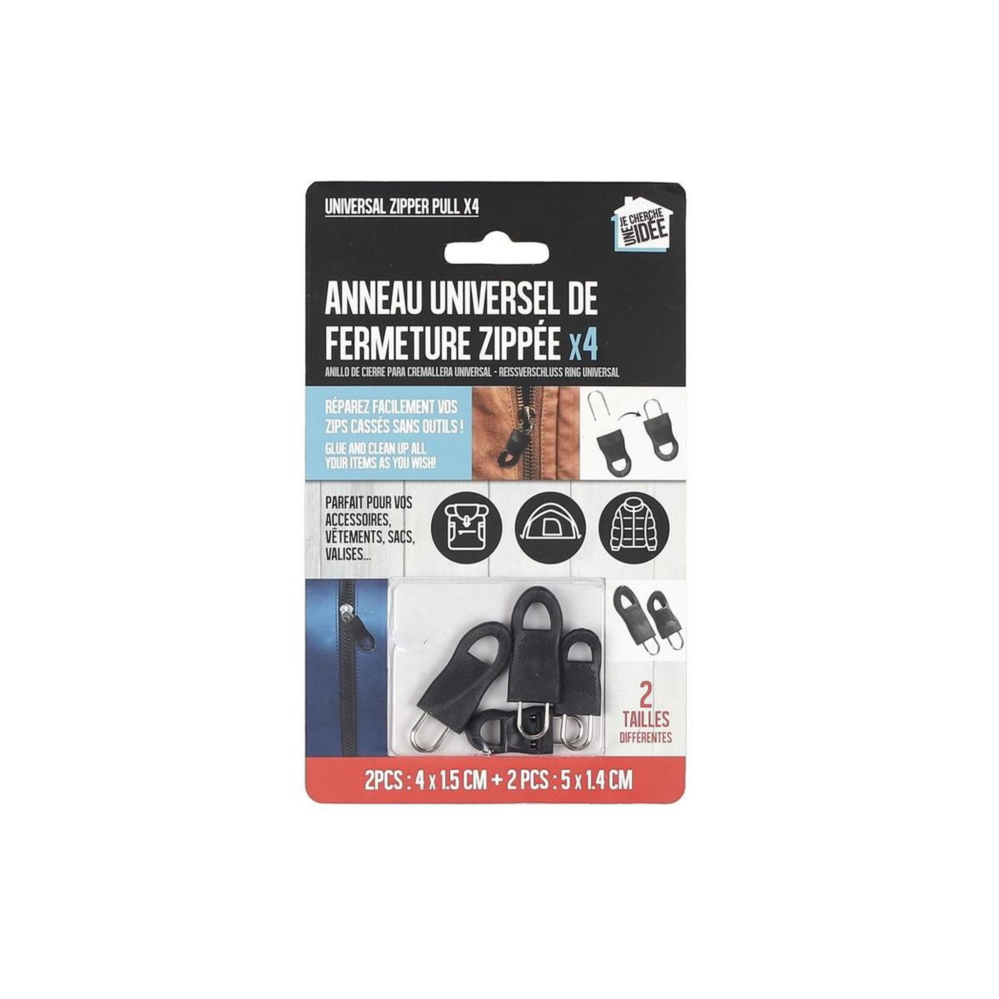 Je cherche une idee Lot de 4 anneaux de fermeture  zippés  5cm noir