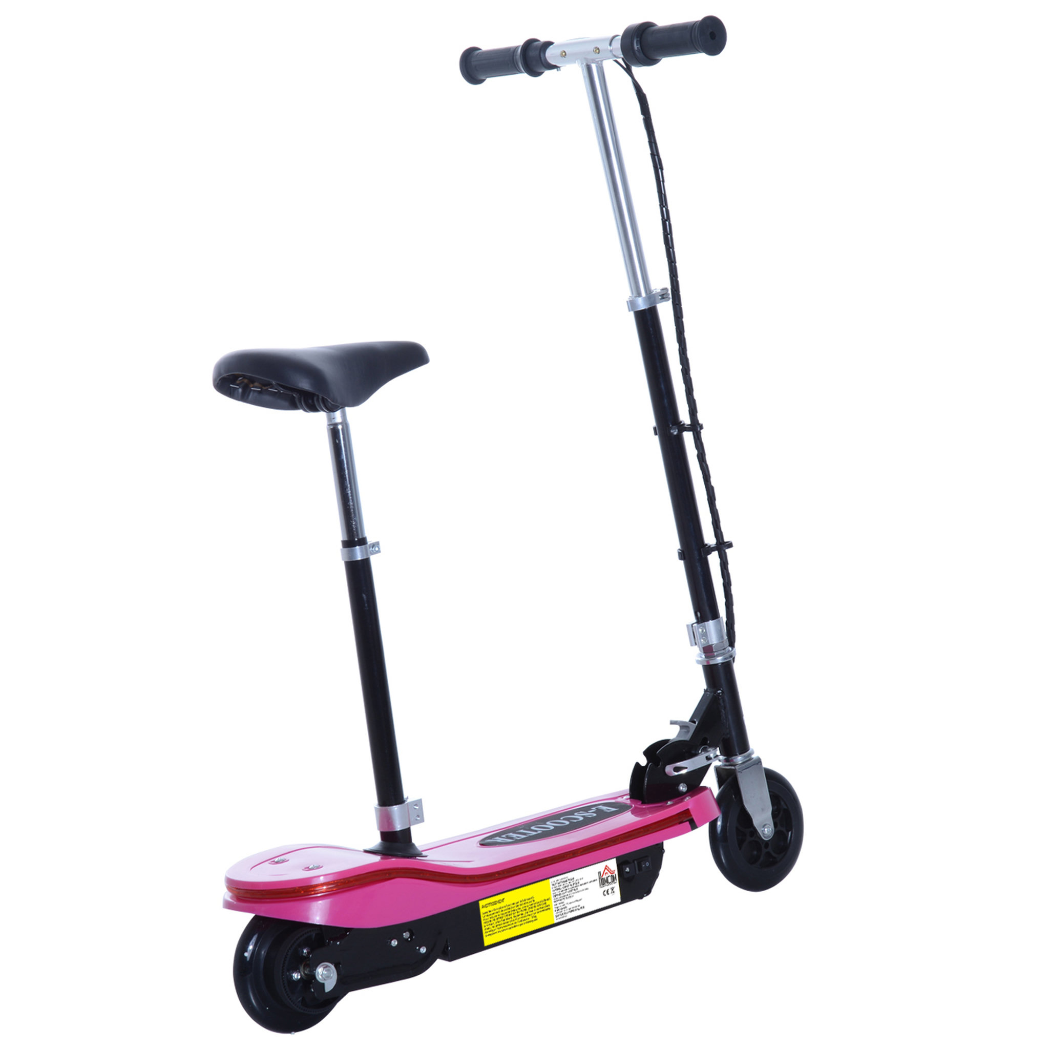 Voir la diapositive 5 : HOMCOM Trottinette électrique pliable 120 W enfant 7 à 12 ans lumière LED hauteur guidon et selle réglable 10 Km/h max. rose