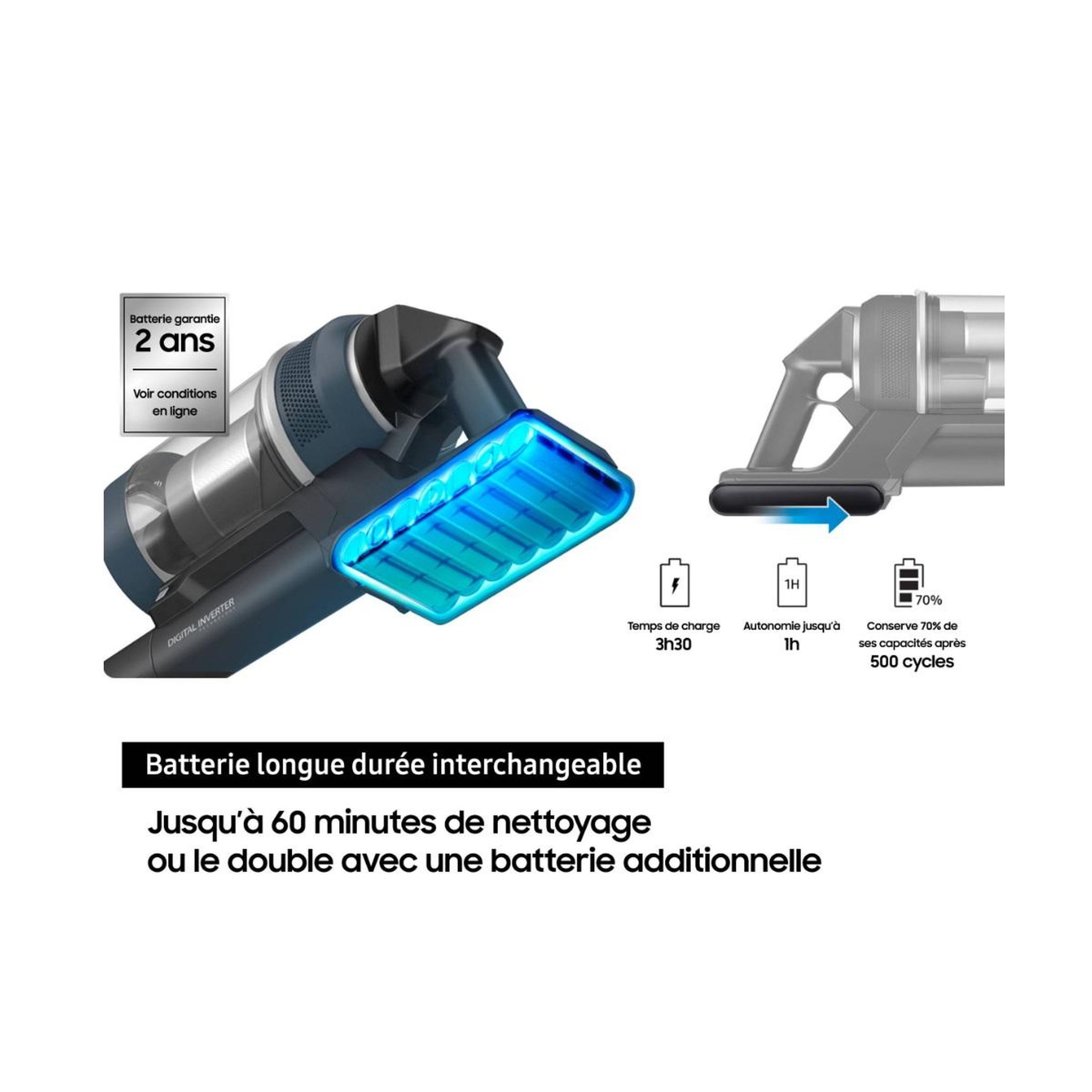 Voir la diapositive 6 : Samsung Aspirateur balai rechargeable 25.2v noir - VS20C95EFTB