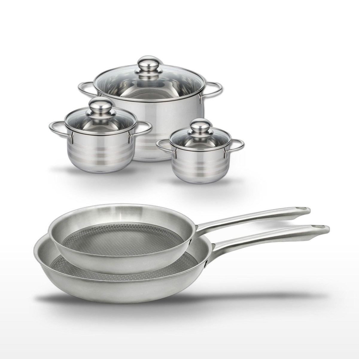 ELO Lot de 2 poêles 24/28 cm et 3 faitouts 12/14/20 cm Elo Relief Passion