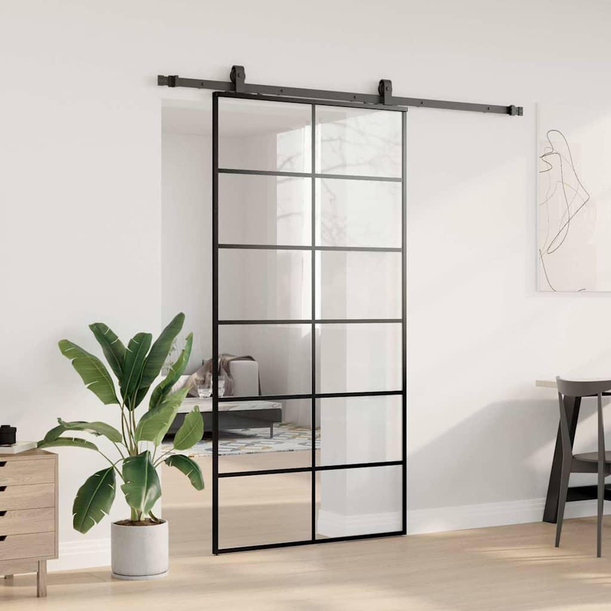Voir la diapositive 3 : VIDAXL Porte coulissante kit de quincaillerie noir 102x205cm verre ESG
