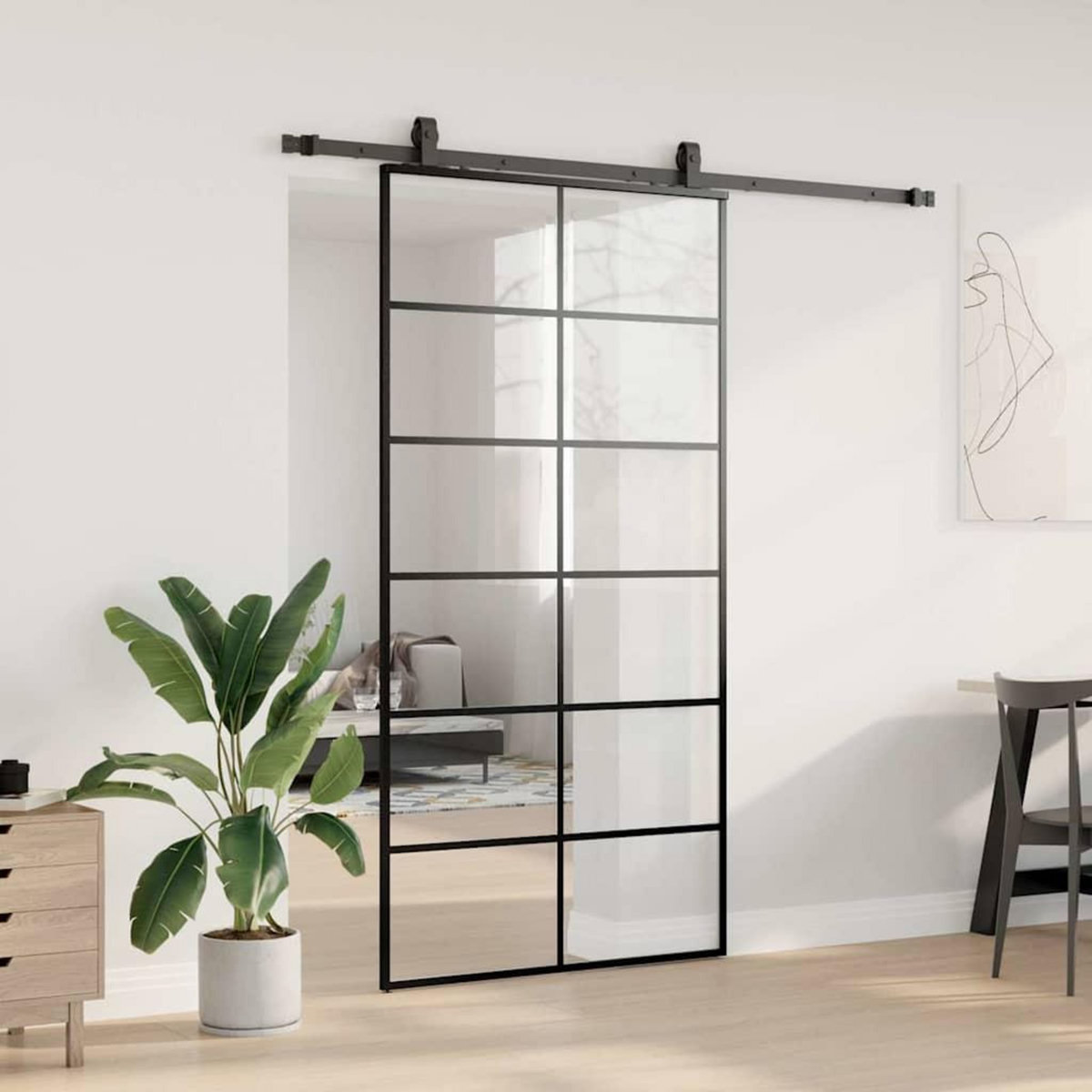 VIDAXL Porte coulissante kit de quincaillerie noir 102x205cm verre ESG