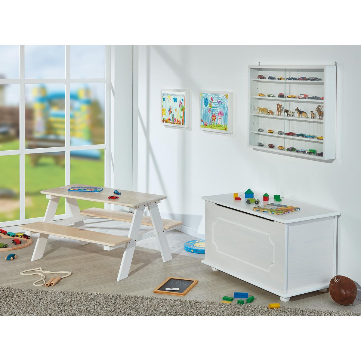 Table-banc enfant HENNING pin massif vernis