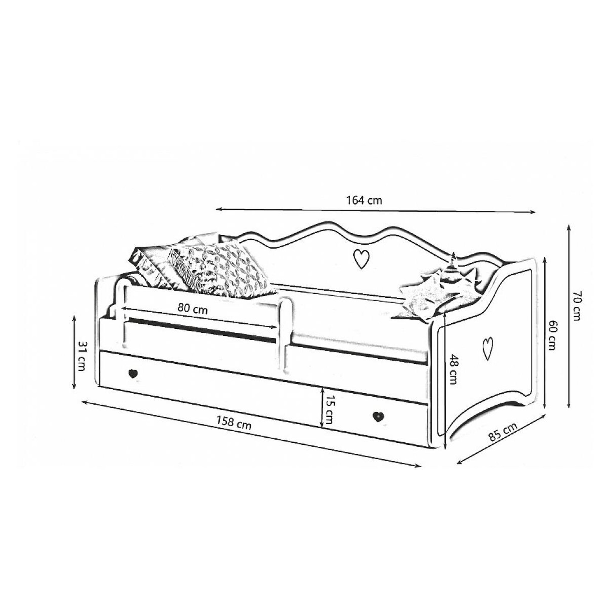 Voir la diapositive 3 : KOBI Lit enfant Emma + tiroir de rangement 160 cm avec matelas