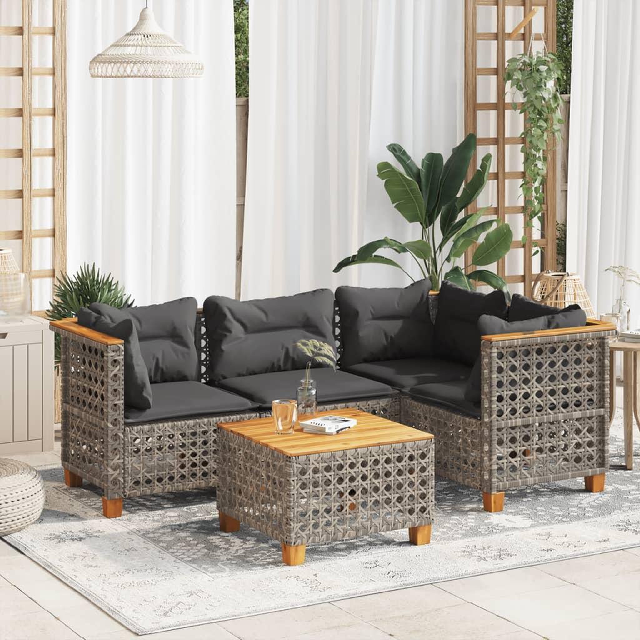 VIDAXL Salon de jardin 5 pcs avec coussins gris resine tressee