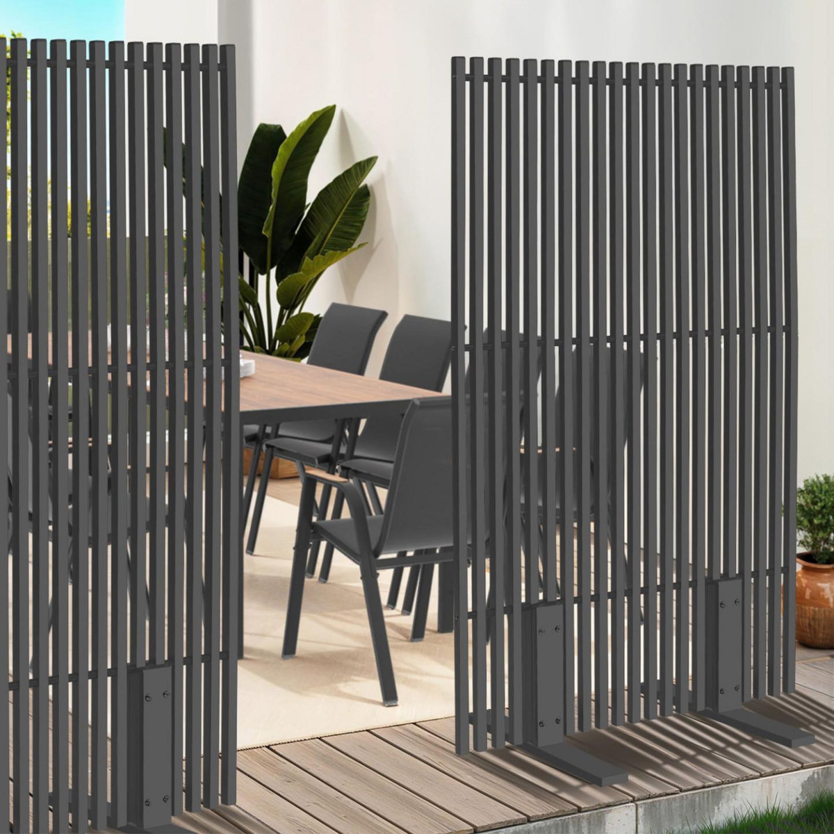 ID MARKET Paravent extérieur ajouré claustra décoratif 80 x 150 cm persiennes verticales métal gris anthracite