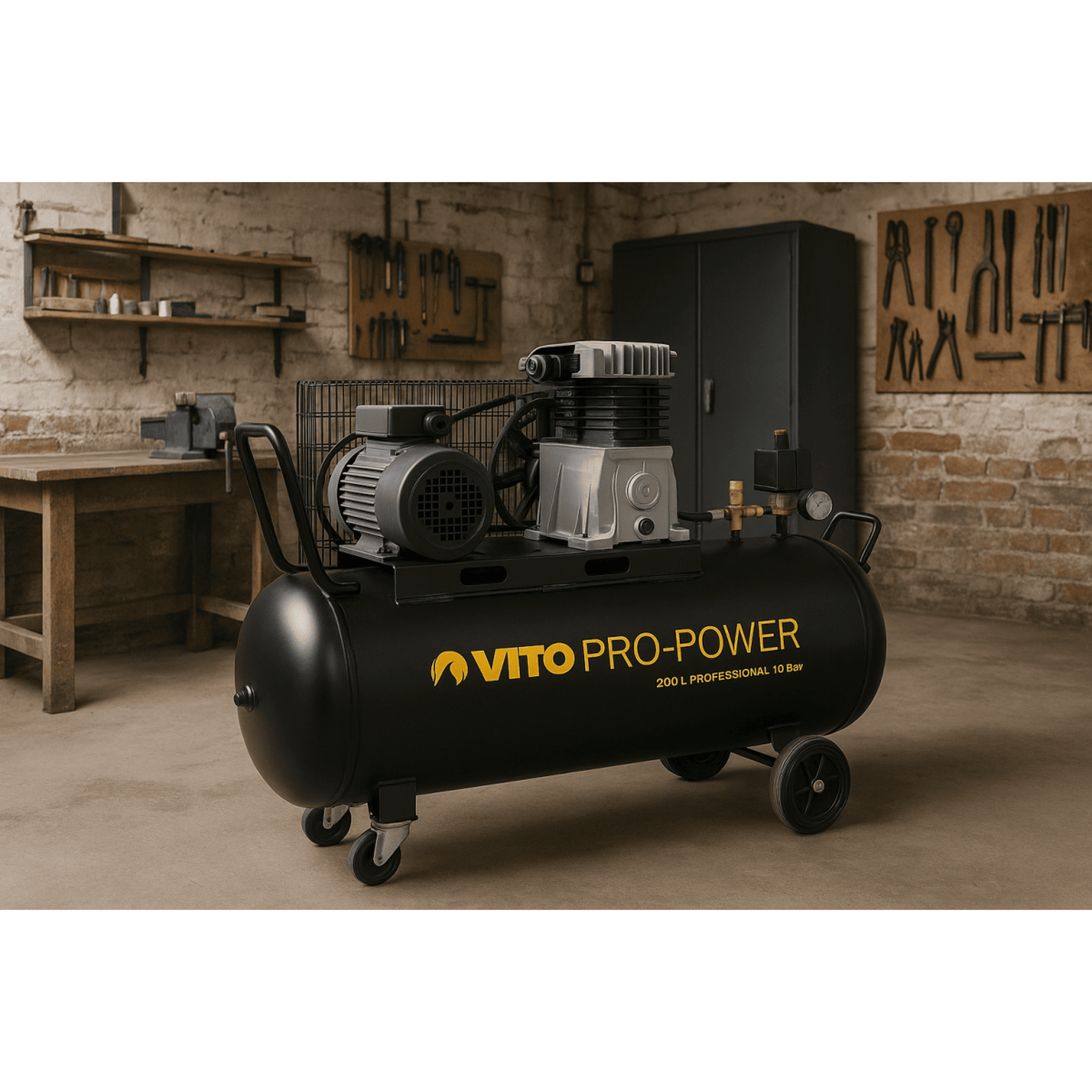 Voir la diapositive 4 : VITO Compresseur d'air à courroie 200 litres 4cv 3kw pression 10 bar 230v vito